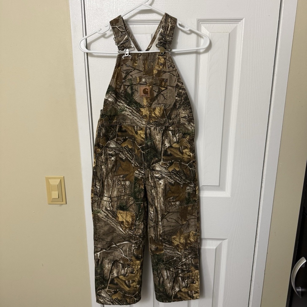 Carhartt Realtree Camo Boys Size 6 Double Knee Canvas Bib Overalls Outdoors